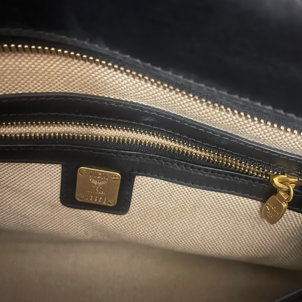MCM Leopard Print Satchel with Black Trim and Gold Studs - Picture 8 of 9